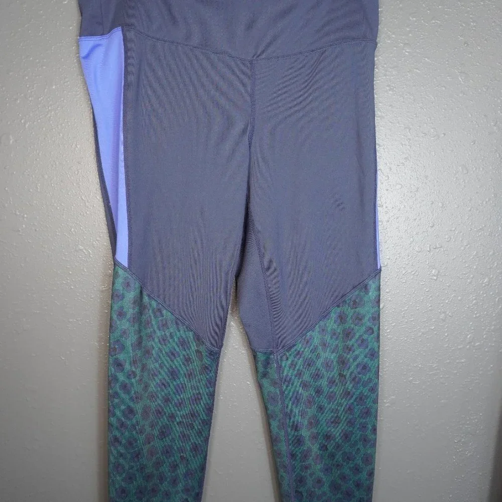 Joy Lab Womens Navy Blue And Green Leopard Mesh Yoga Workout Leggings Size XL - Picture 2 of 6